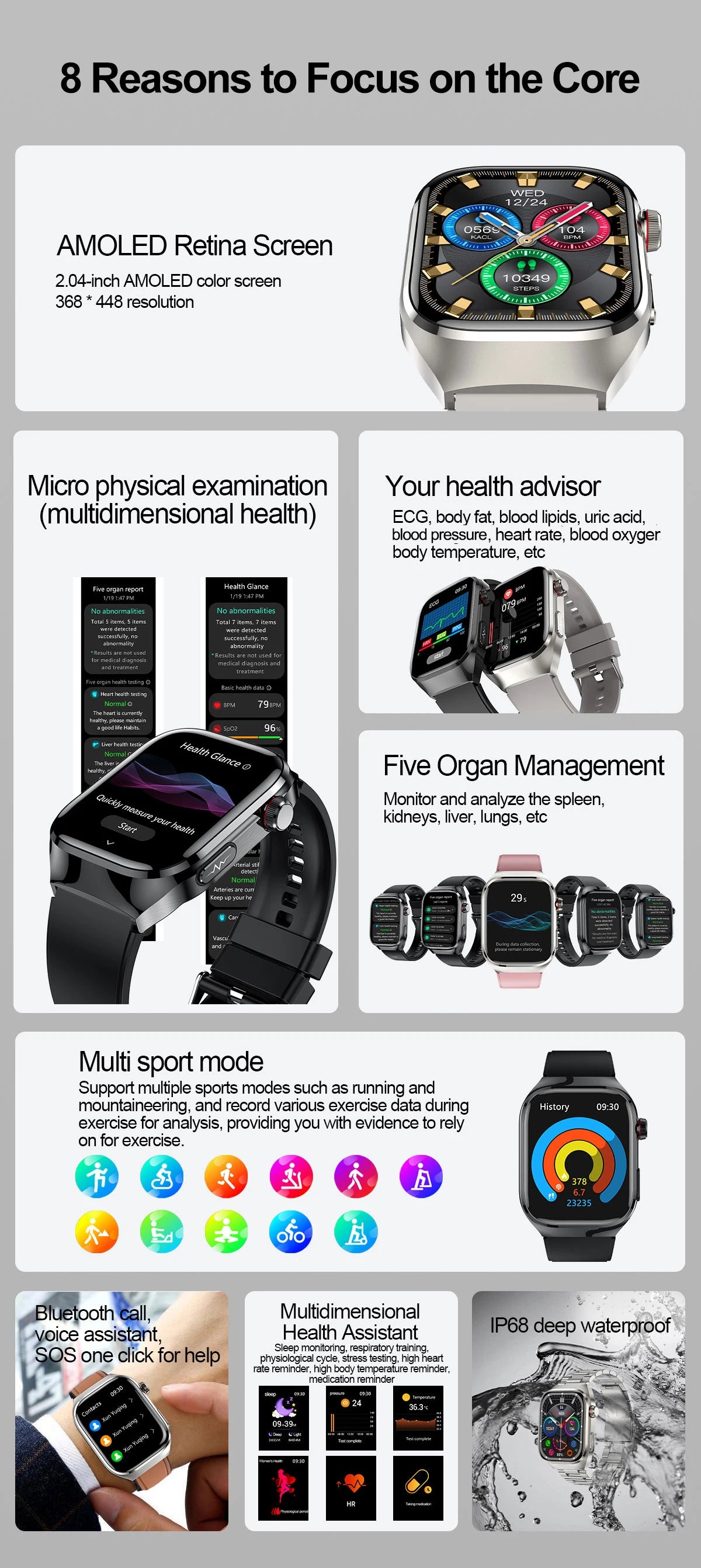2025 Micro Physical Exam Smartwatch with Uric Acid & Body Fat Monitor