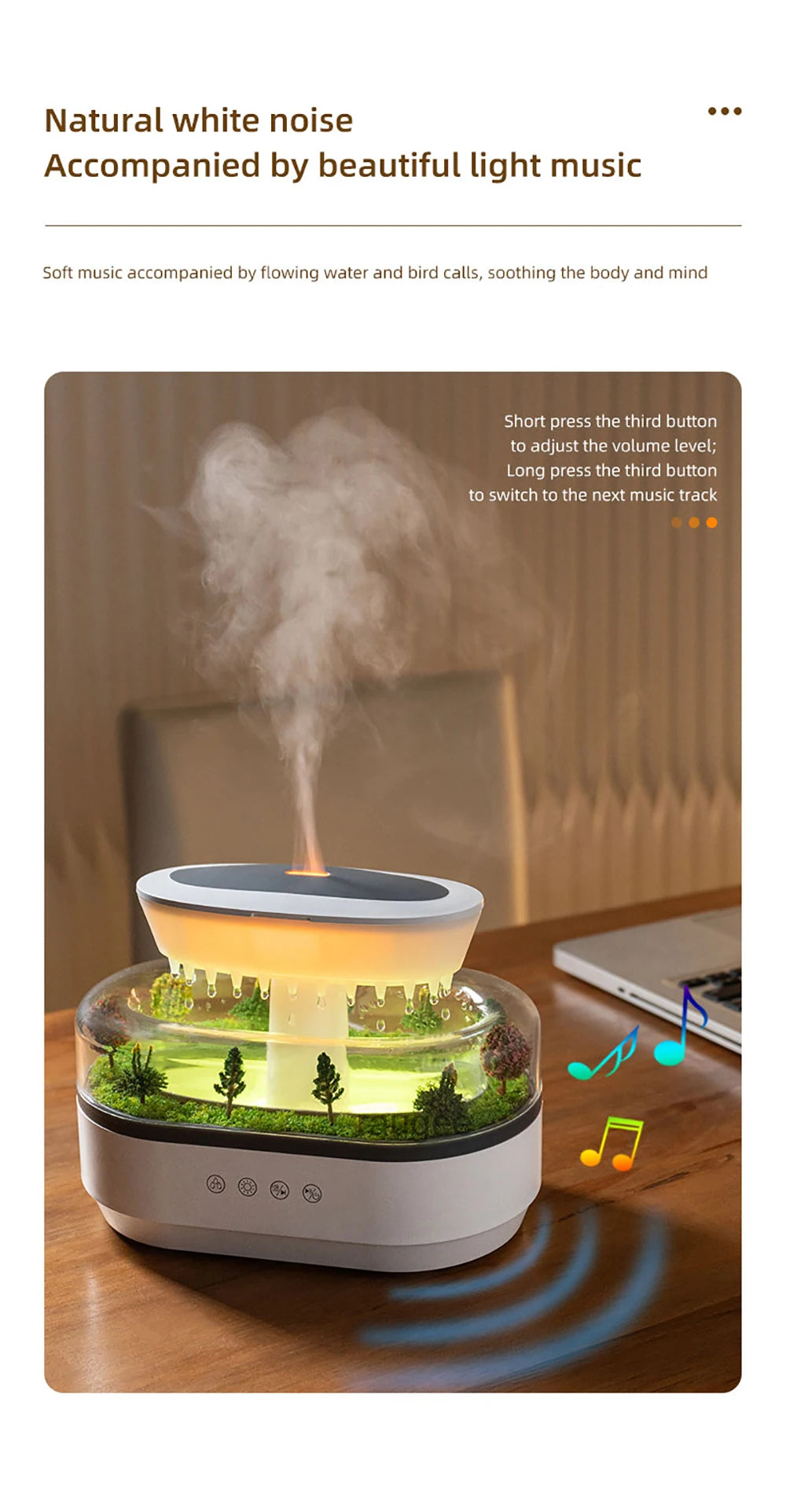 Raindrop Aroma Humidifier & Essential Oil Diffuser with Light & White Noise