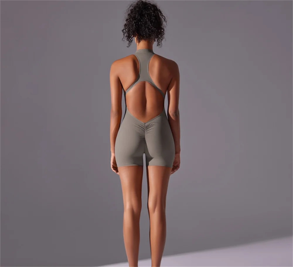 Solid Color Nude High-Intensity Tight Sports Jumpsuit