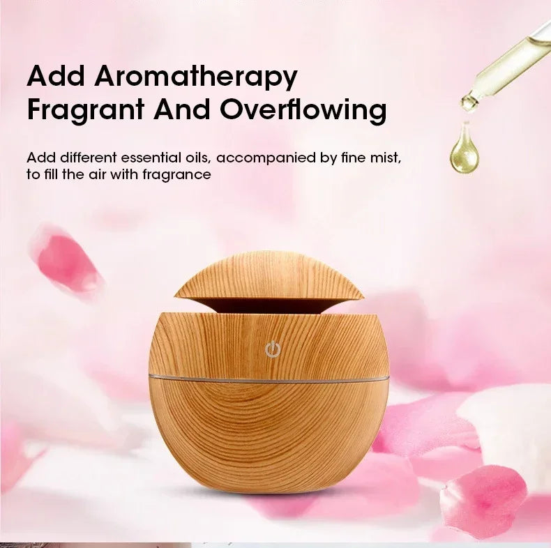 Mini Woodgrain USB Humidifier – Aromatherapy Oil Diffuser