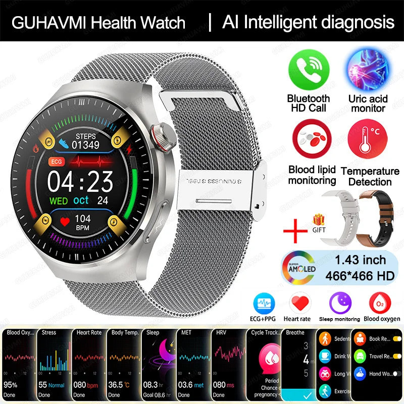 2025 Nursing-Grade Health Smartwatch with ECG, PPG & Bluetooth Call