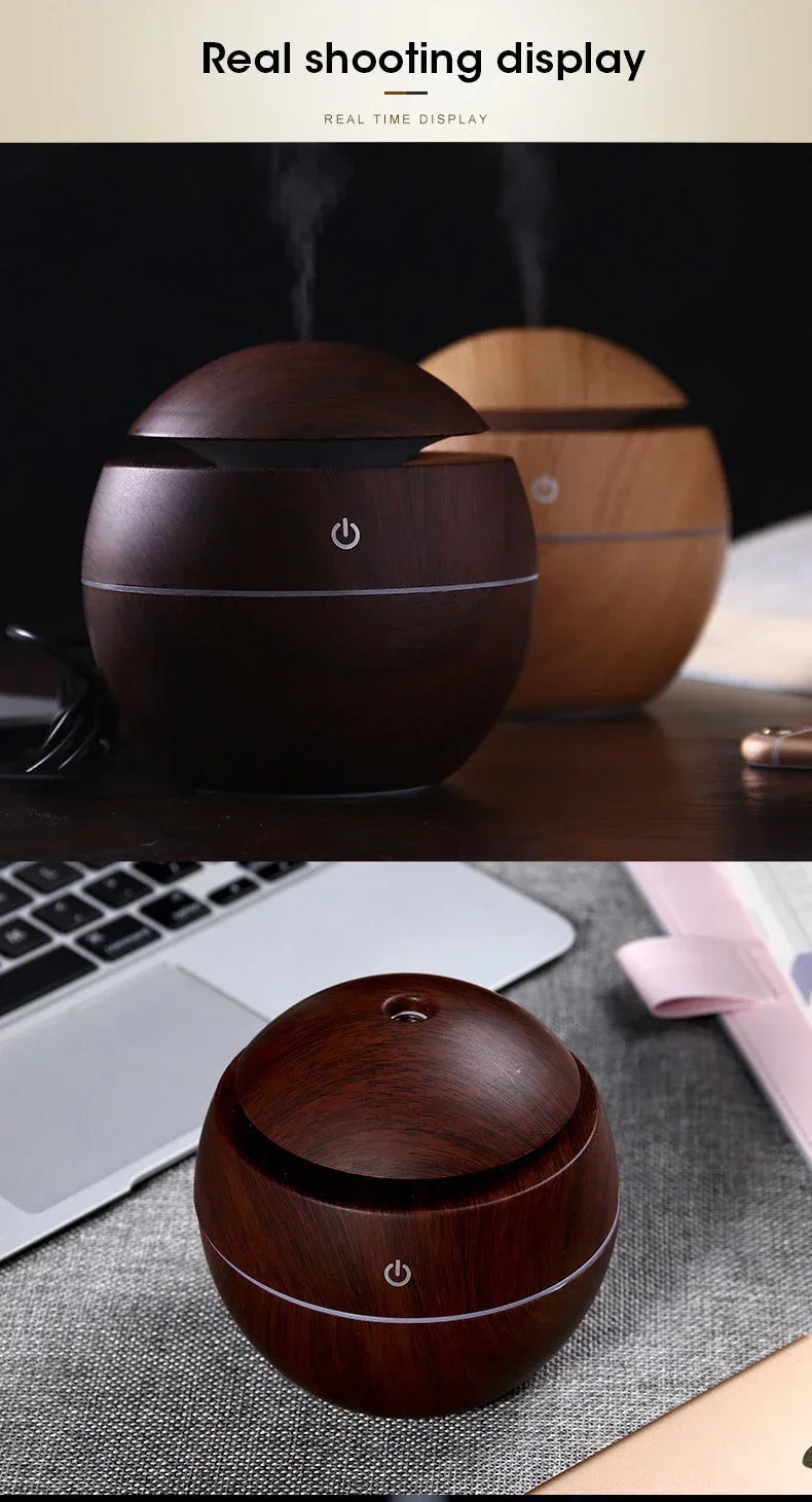 Mini Woodgrain USB Humidifier – Aromatherapy Oil Diffuser