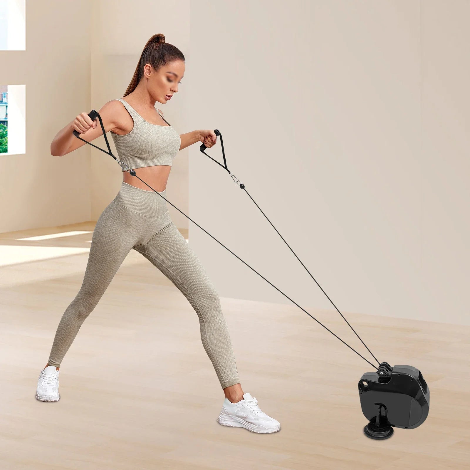 Adjustable Resistance Band Pulley Trainer with Suction Cup