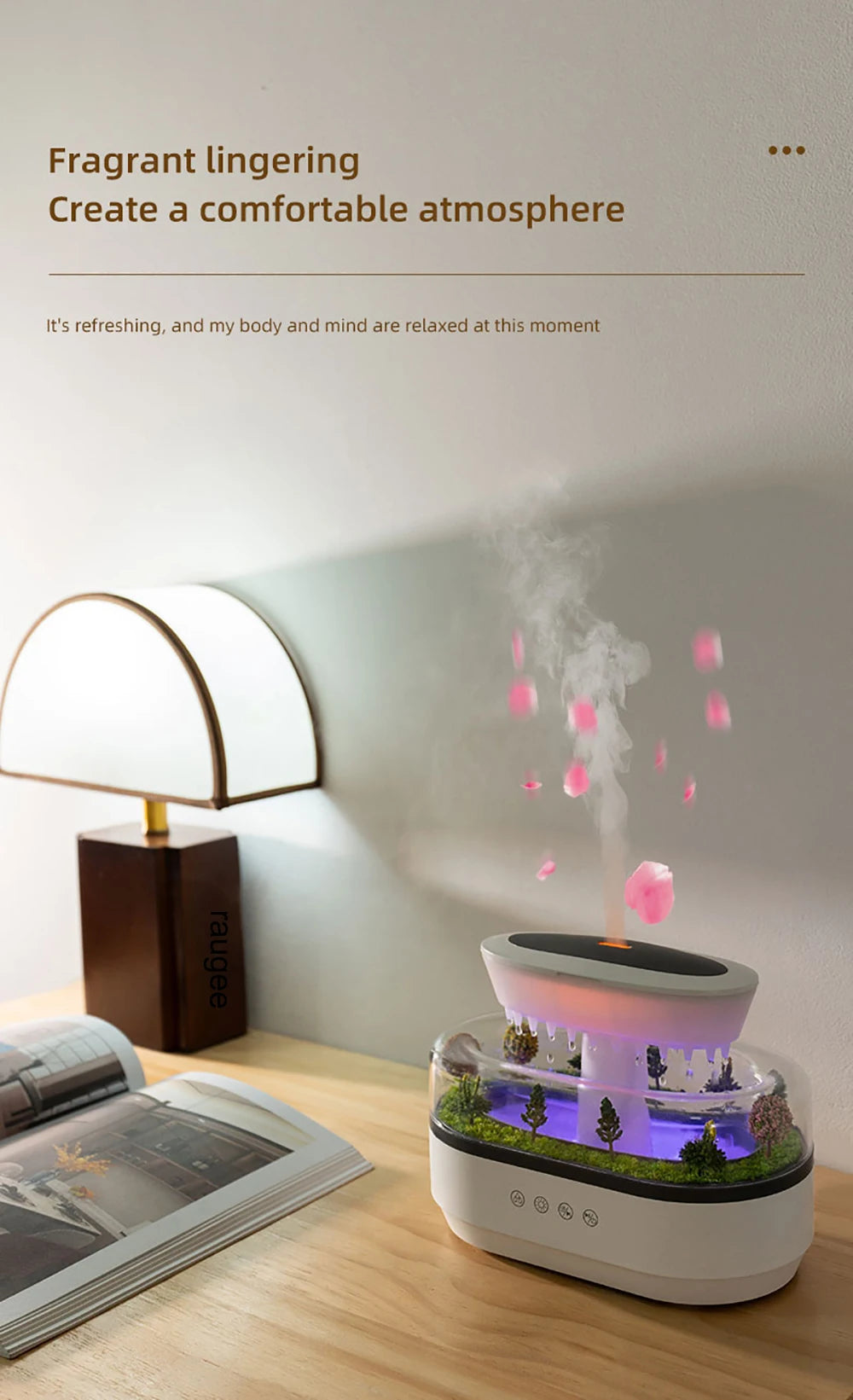Raindrop Aroma Humidifier & Essential Oil Diffuser with Light & White Noise