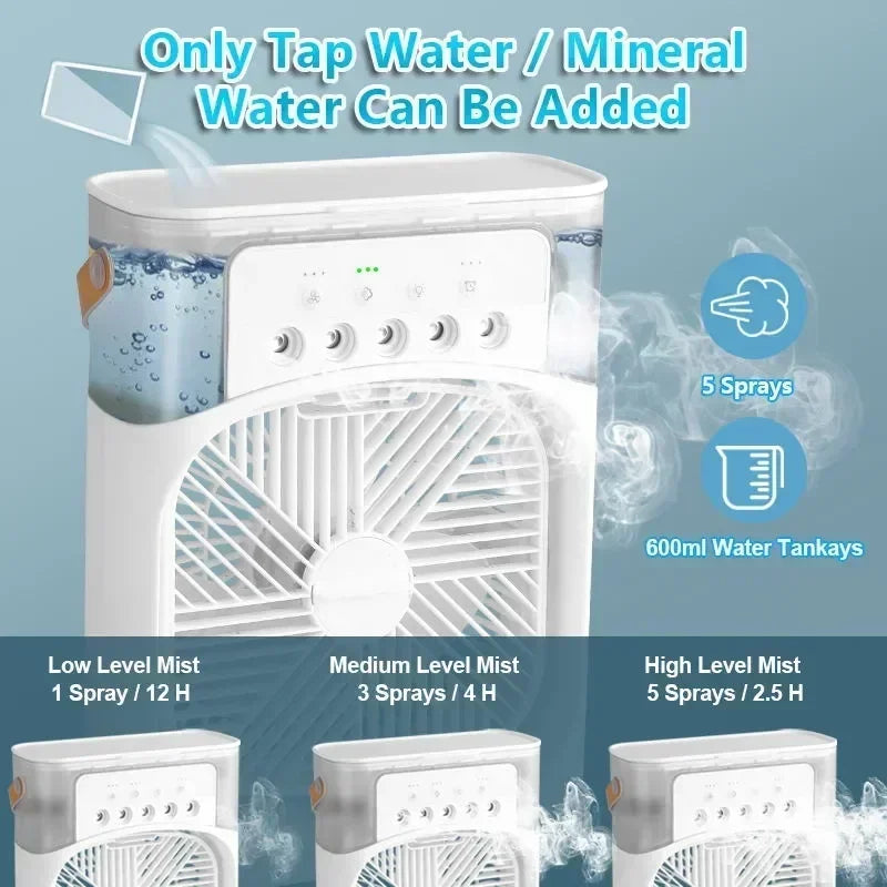 3-in-1 Portable Air Cooler & Humidifier with LED Light