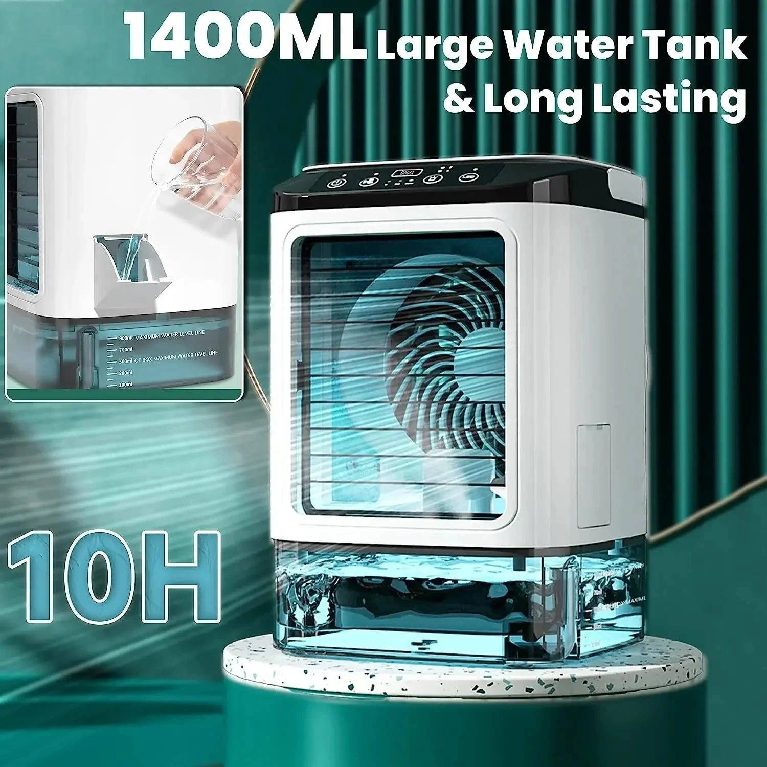 Portable Desktop Air Cooler Fan with Dual Spray & Night Light