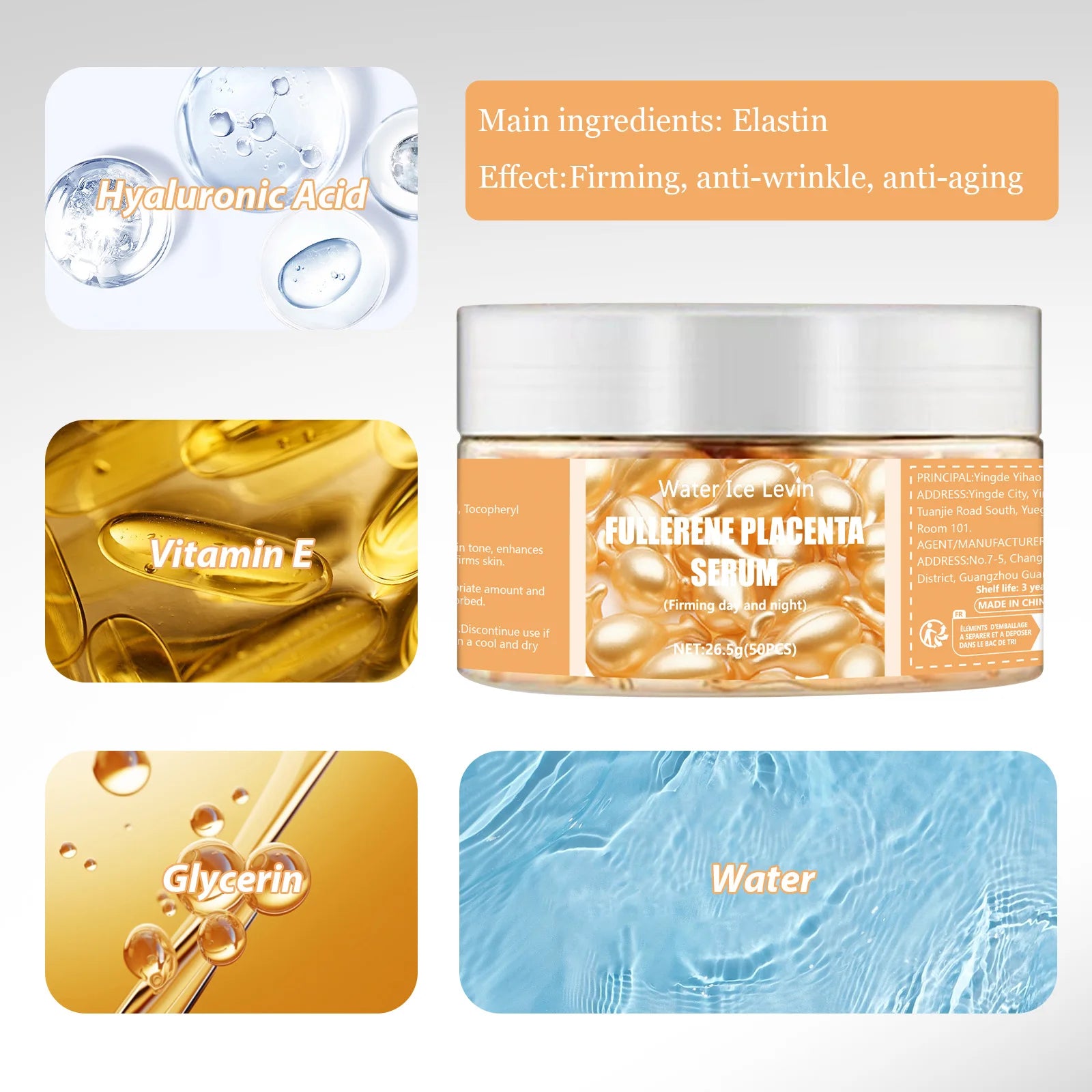 50pcs Collagen Face Serum Capsules with Hyaluronic Acid