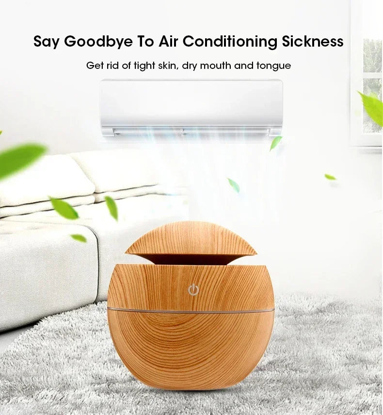 Mini Woodgrain USB Humidifier – Aromatherapy Oil Diffuser