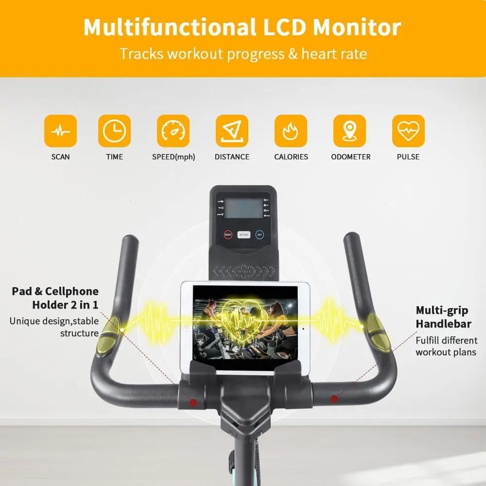 Indoor Stationary Spin Bike with LCD Monitor & Cushioned Seat