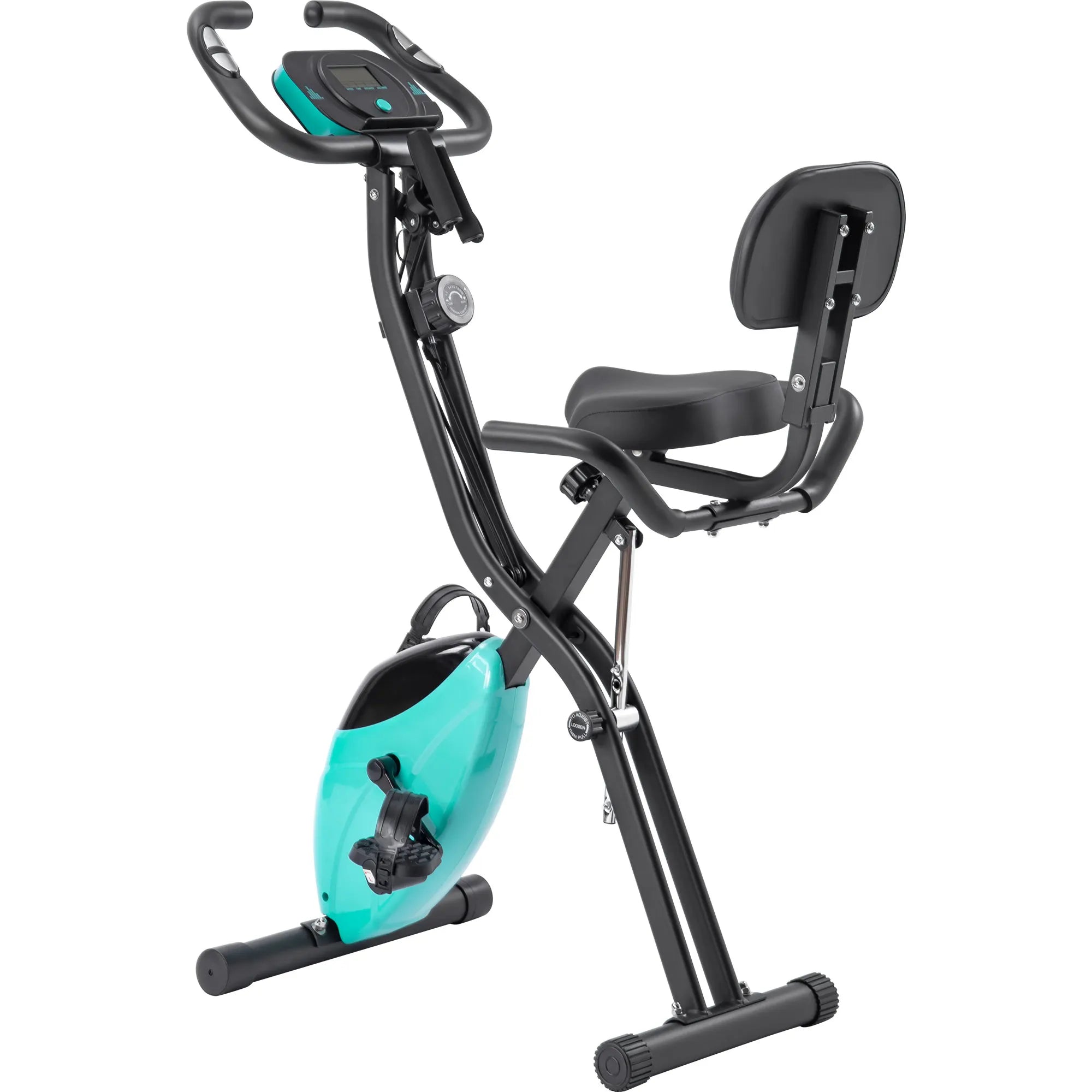 Folding X Exercise Bike with Backrest & Resistance Bands