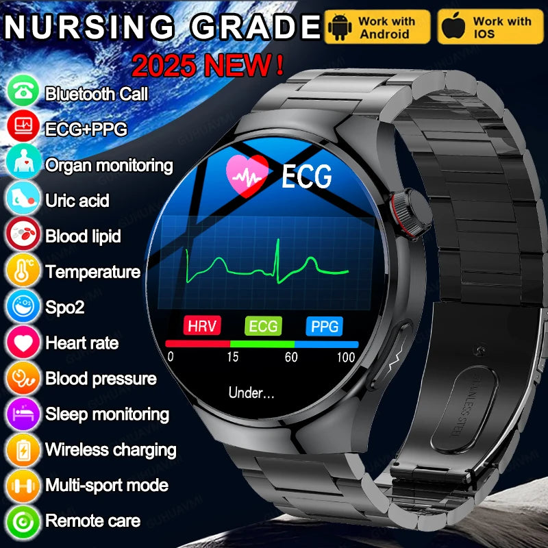 2025 Nursing-Grade Health Smartwatch with ECG, PPG & Bluetooth Call
