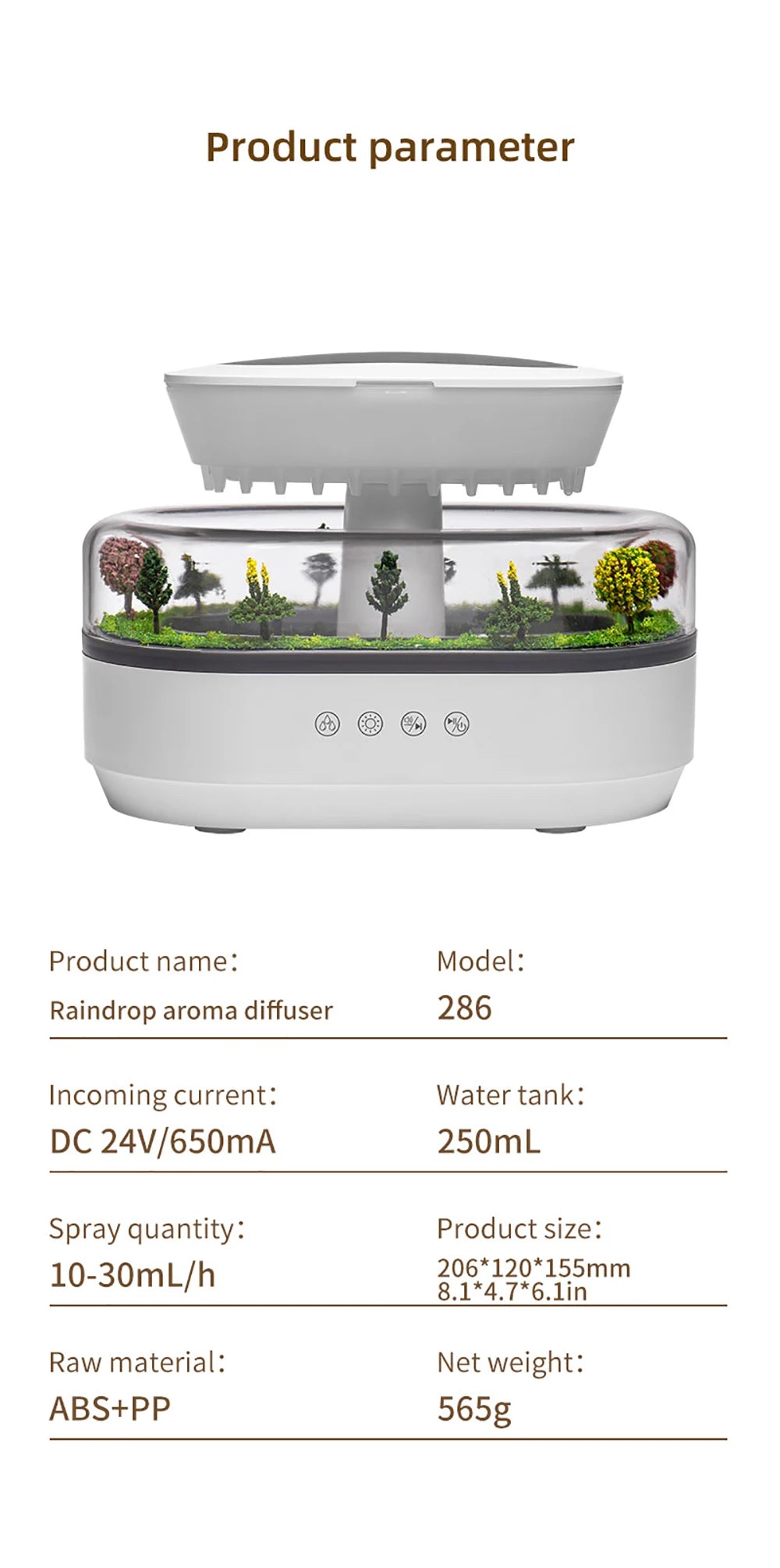 Raindrop Aroma Humidifier & Essential Oil Diffuser with Light & White Noise
