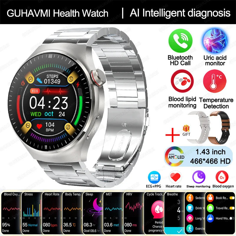 2025 Nursing-Grade Health Smartwatch with ECG, PPG & Bluetooth Call