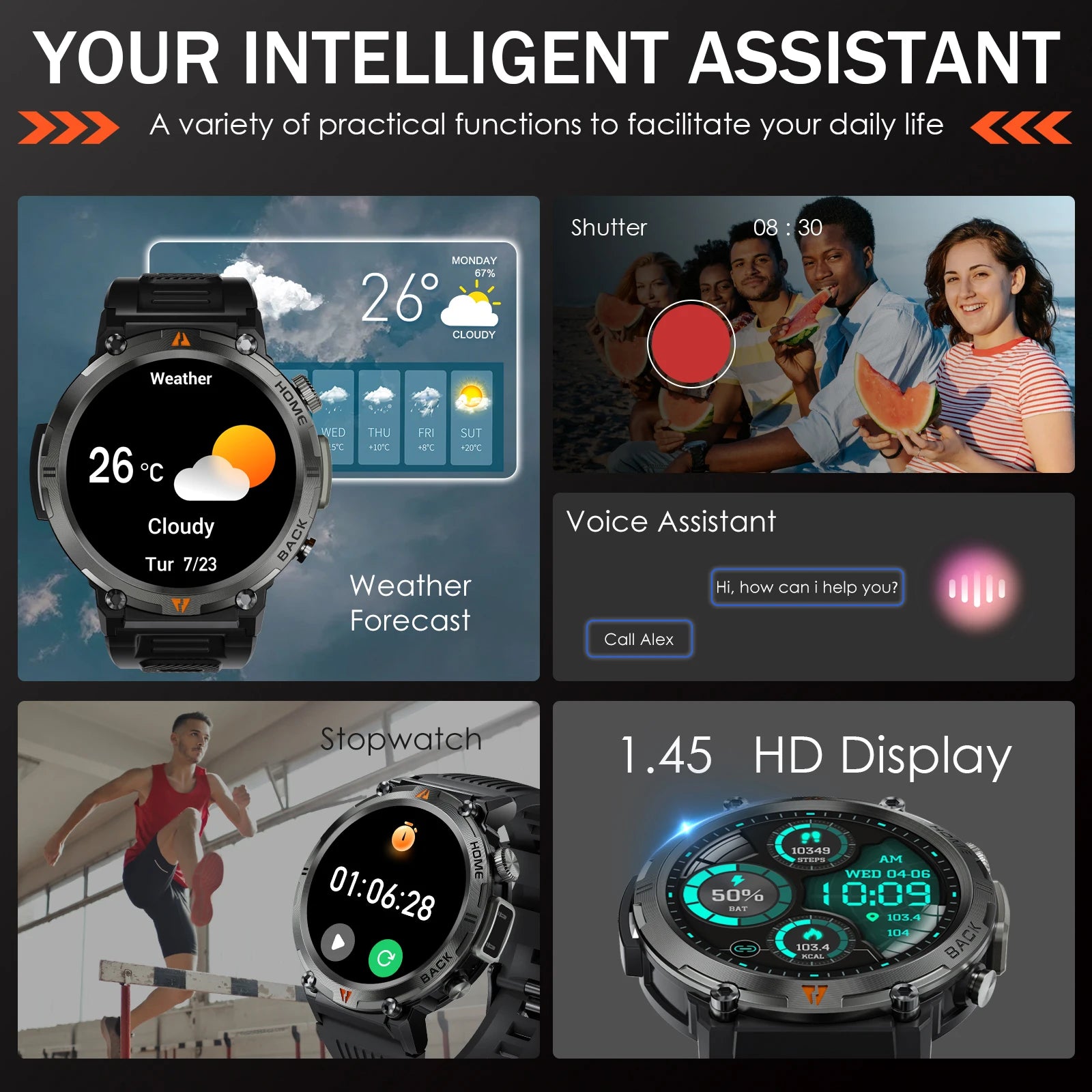EIGIIS KE3 2024 Smartwatch with Bluetooth Call & Flashlight
