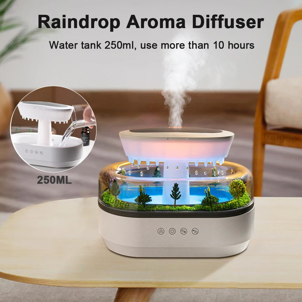 Raindrop Aroma Humidifier & Essential Oil Diffuser with Light & White Noise